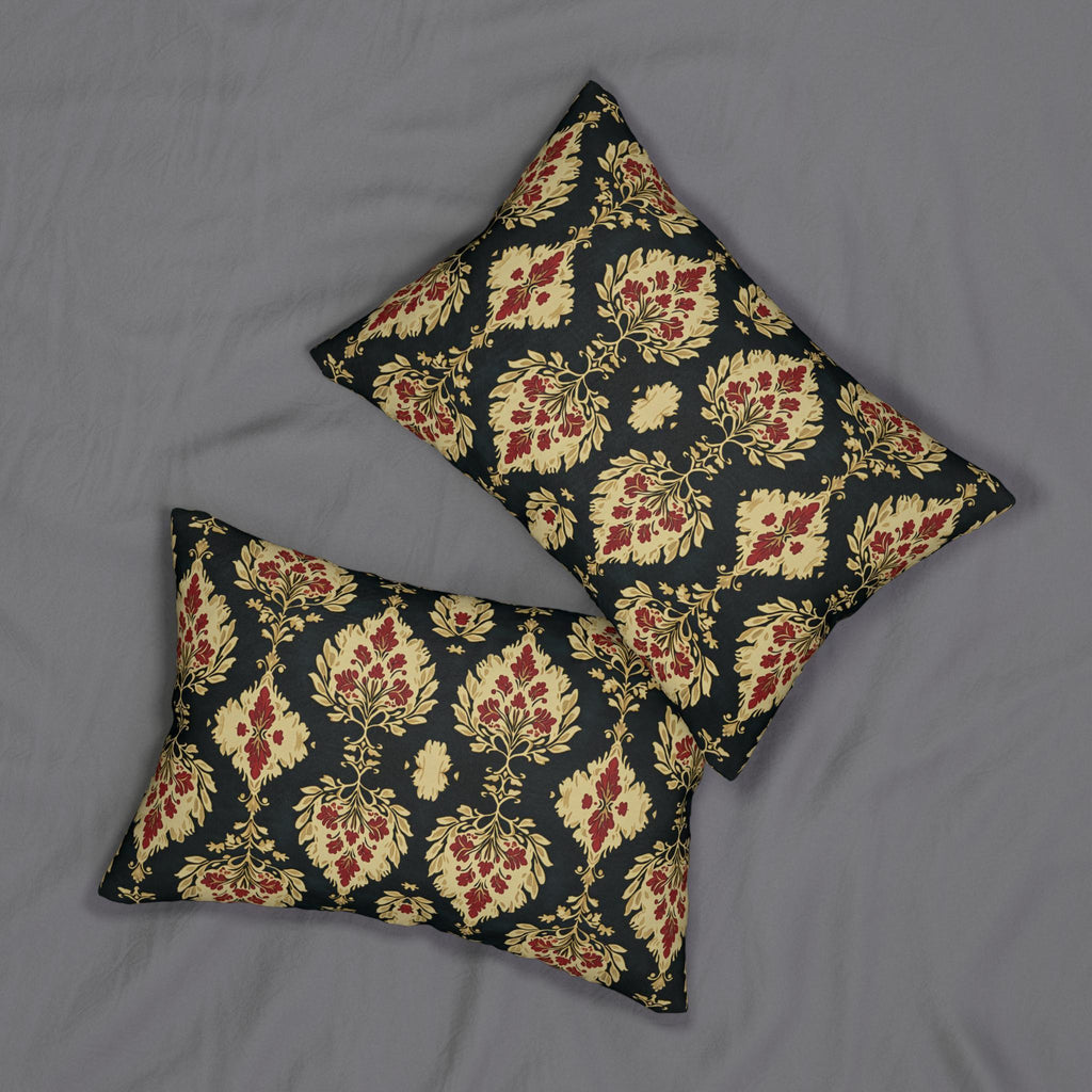 Ikat Lumbar Pillow: Red & Gold Floral Medallions, Holiday Cushion