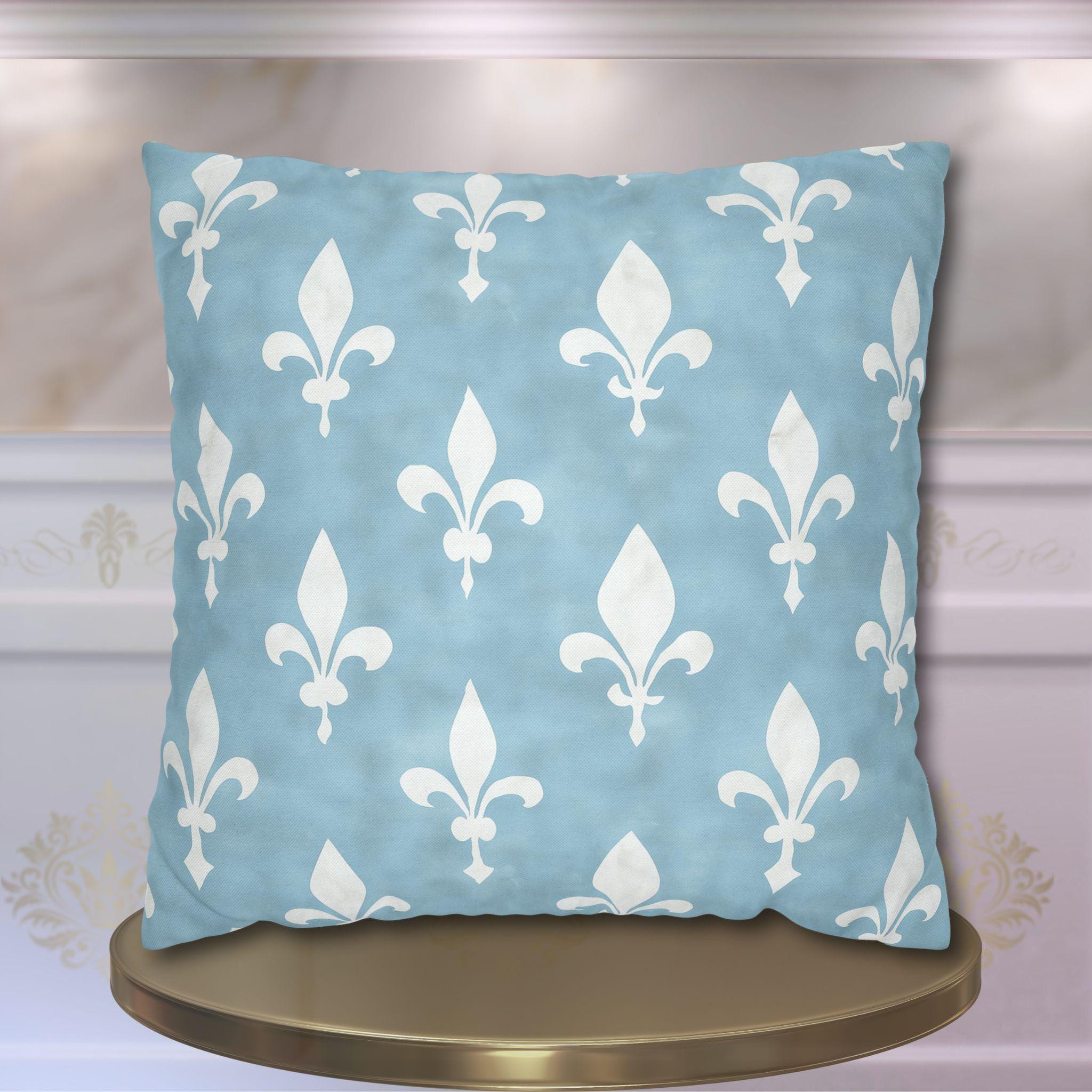 Soft Blue Fleur de Lis Pillow Cover: Elegant French Cottage Chateau Decor Accent