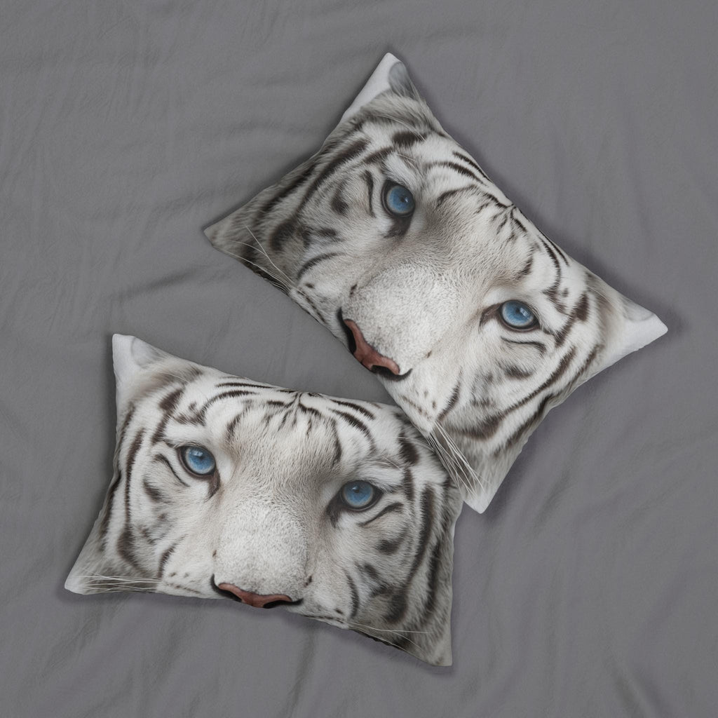 White Tiger Lumbar Pillow: Jungle Safari Accent Cushion