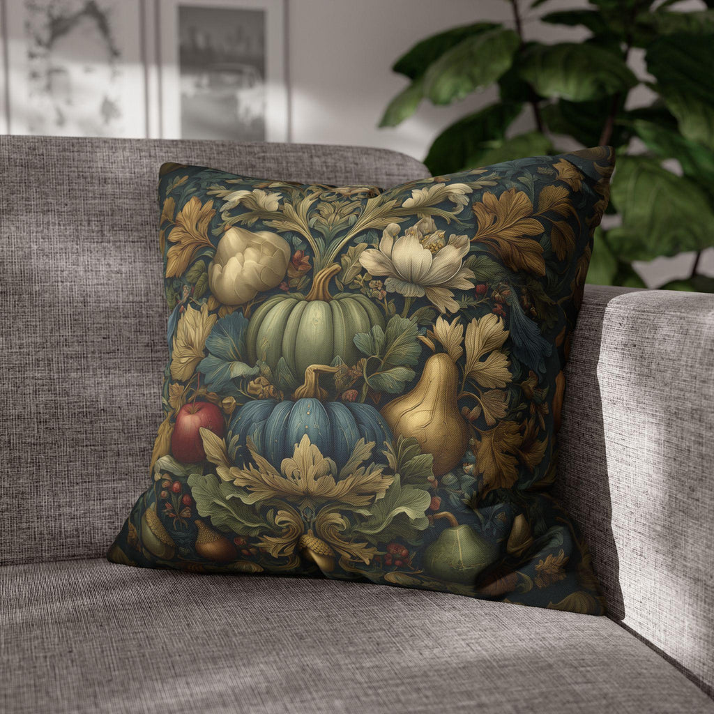 William Morris Inspired Tapestry Pillow Cover: Botanical Autumn Harvest for Cozy Fall Home Decor