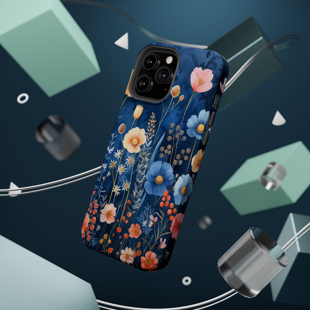 Blue Wildflower MagSafe iPhone Case: Dreamy Floral Design 14 15 16 Pro Plus Max
