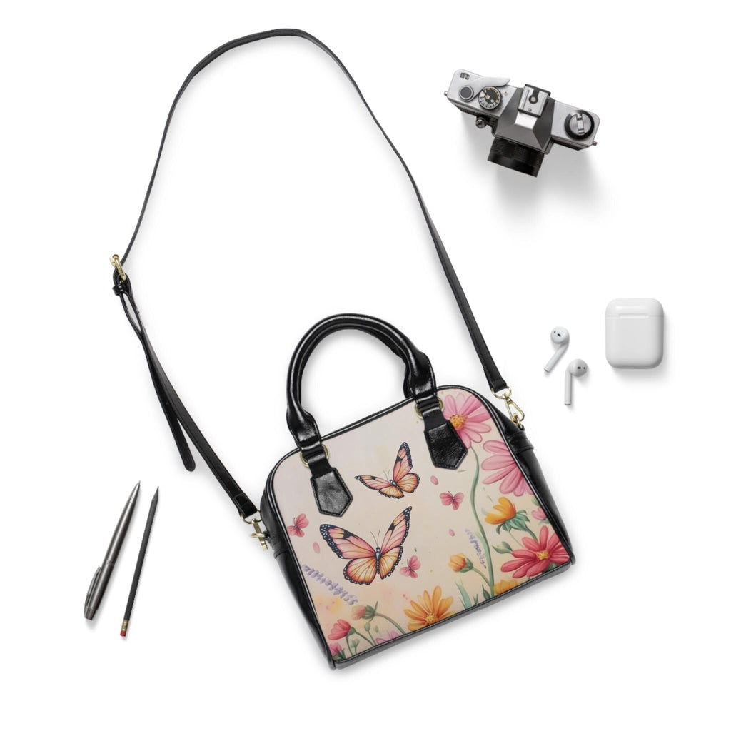 Butterfly Floral Vegan Leather Handbag: Spring Shoulder Satchel with Strap for Women