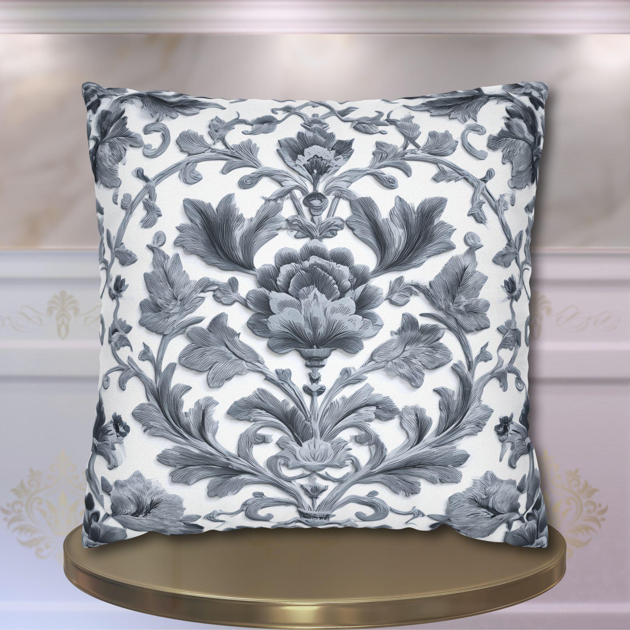 Jacobean Floral Pillow Cover: Gray & White Botanical Cushion for Vintage Style Classic Home Decor