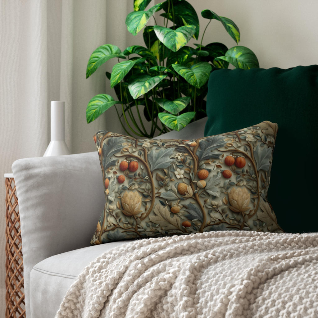 William Morris Autumn Vines Lumbar Pillow: Botanical Tapestry Design