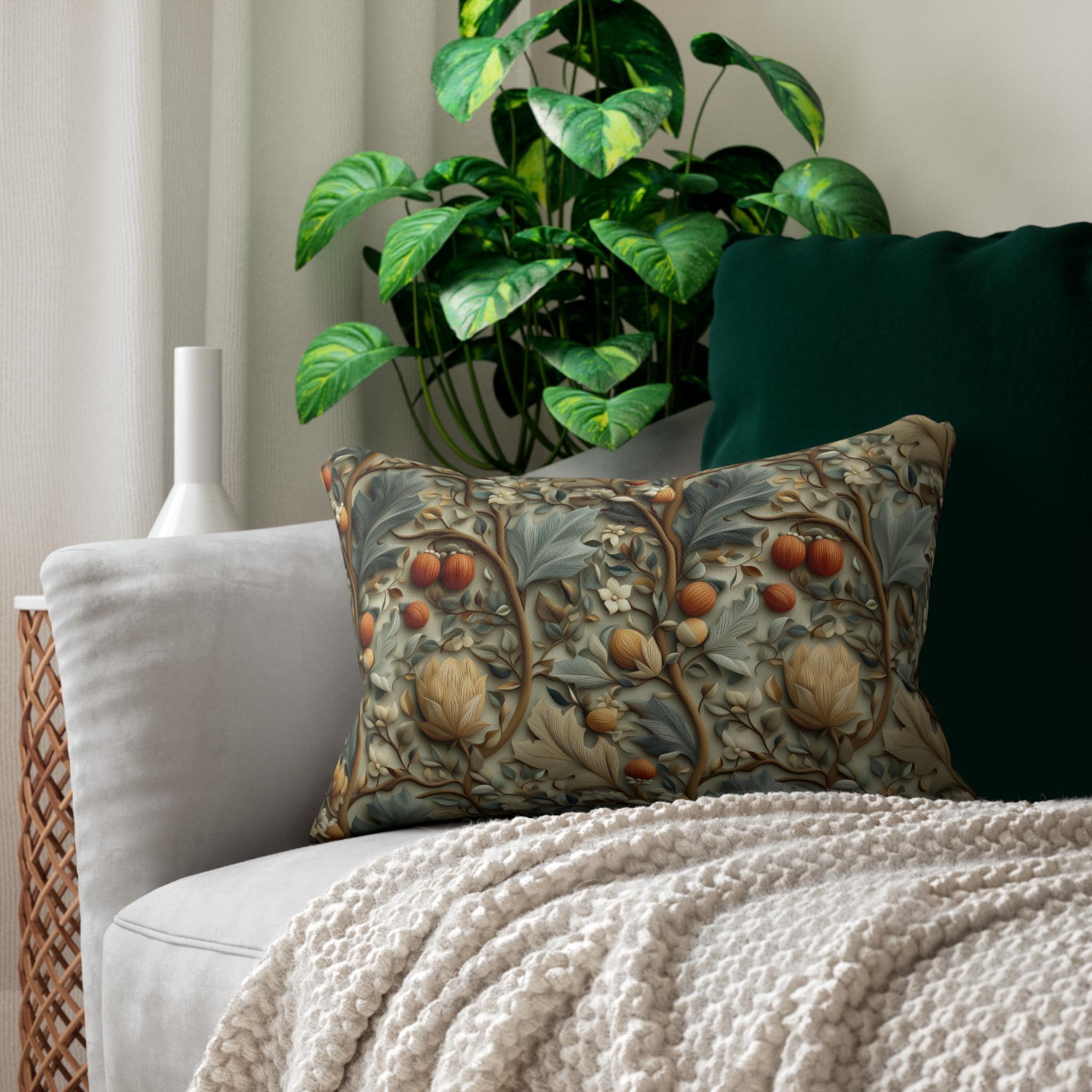 William Morris Autumn Vines Lumbar Pillow: Botanical Tapestry Design