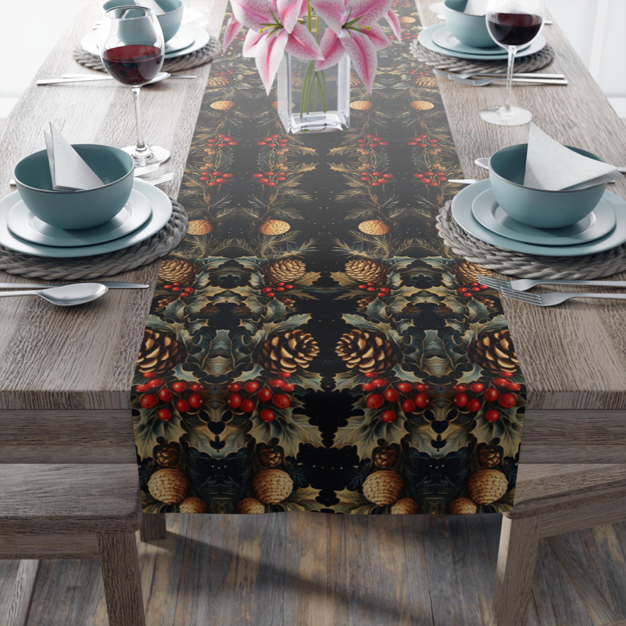 Festive Pinecone Table Runner: Rustic Woodland Christmas Decor for Holiday Dining
