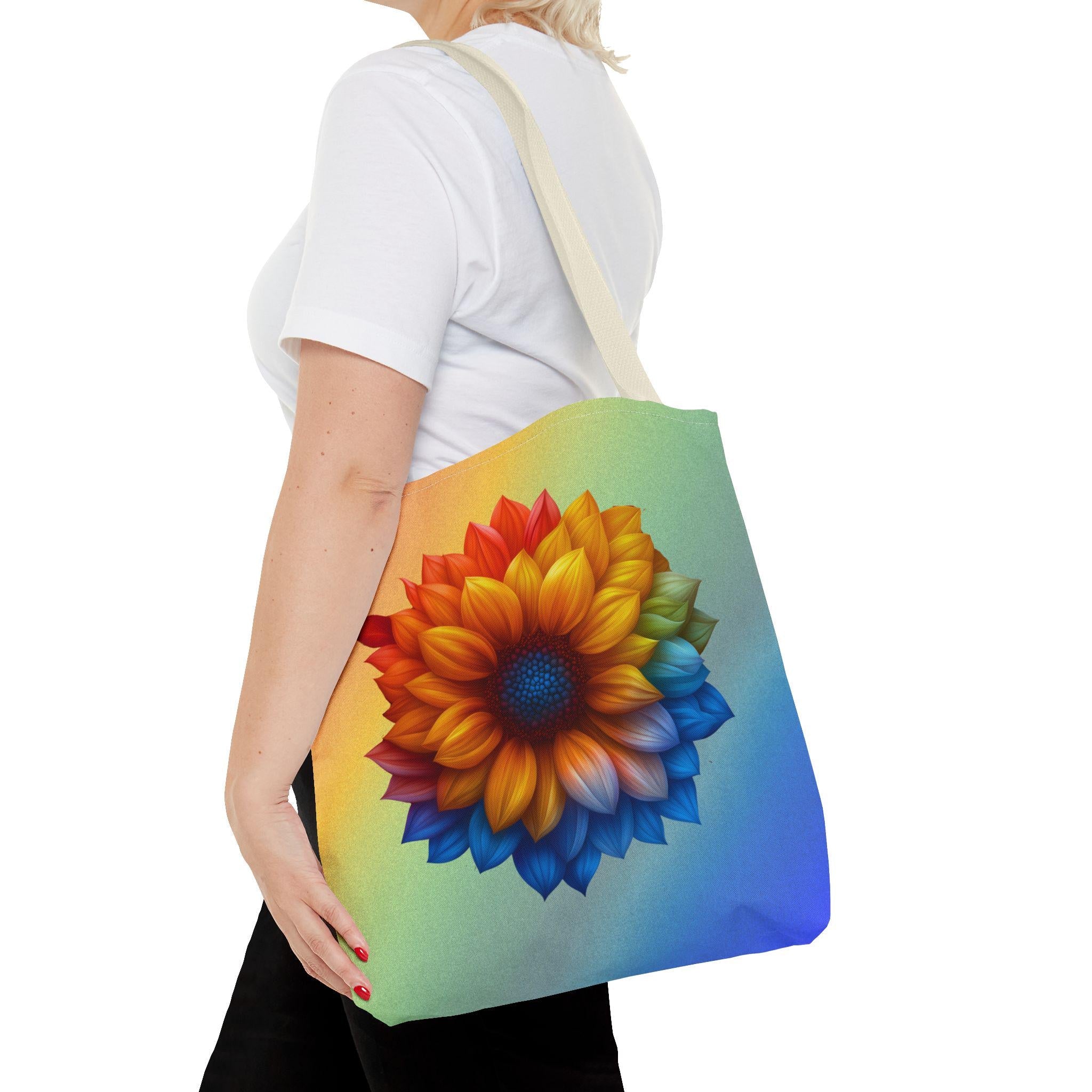 Vibrant Sunflower Rainbow Tote: Eco-Friendly Floral Market Bag for Nature Lovers & Beach Trips