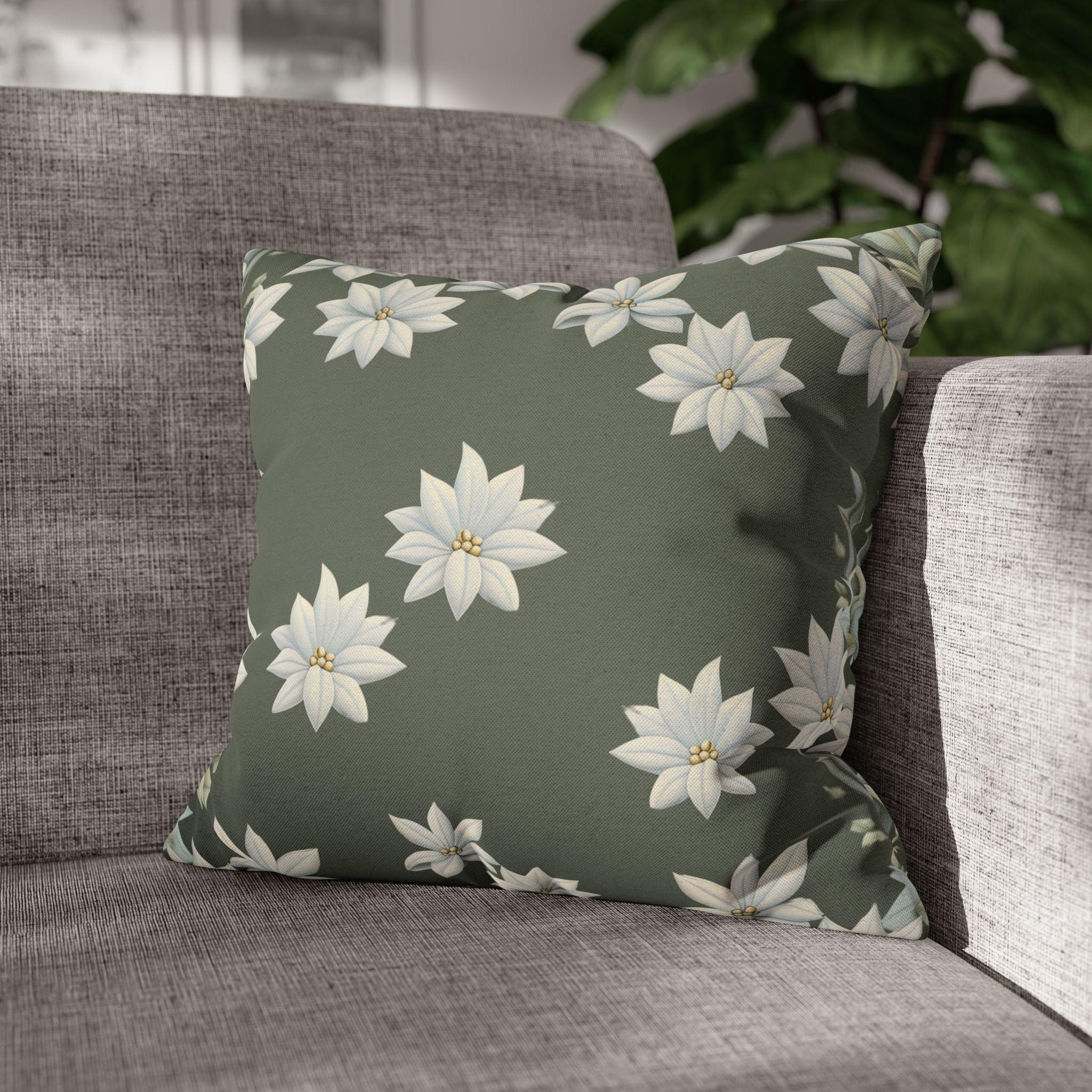William Morris Inspired Pillow Cover: Botanical White Flowers on Soft Sage