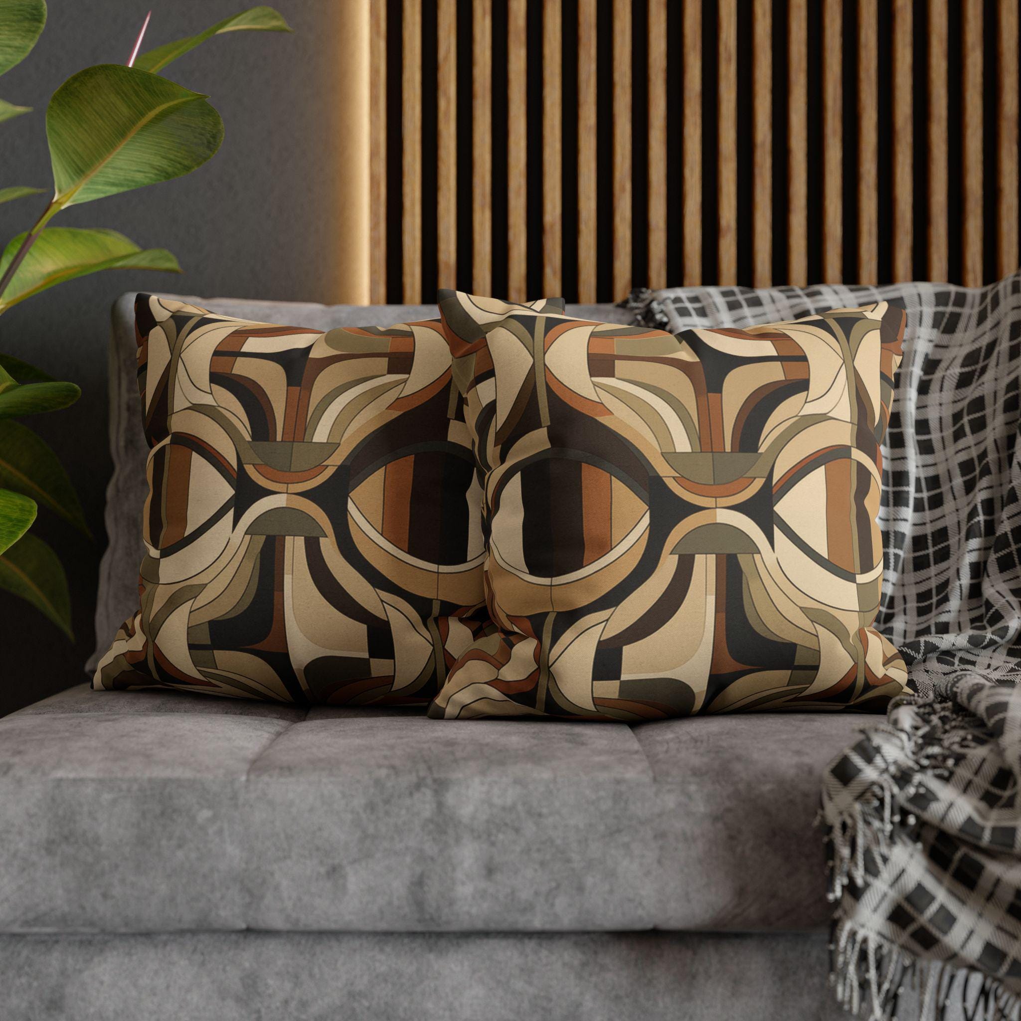 Modern Geometric Throw Pillow Cover, Contemporary Elegance, Sandy Beiges to Deep Rich Browns