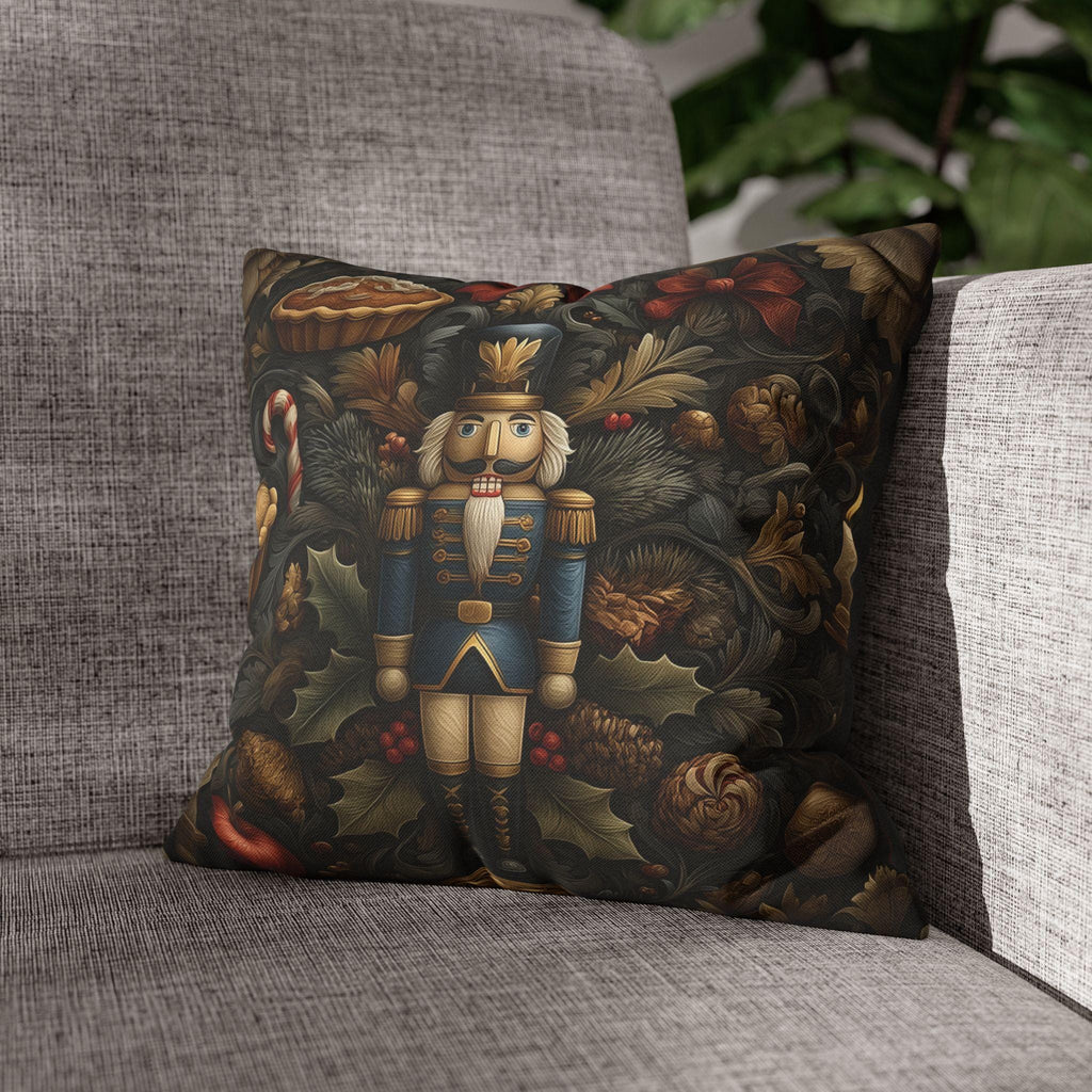William Morris Nutcracker Pillow Cover: Woodland Holly & Pinecone Holiday Design