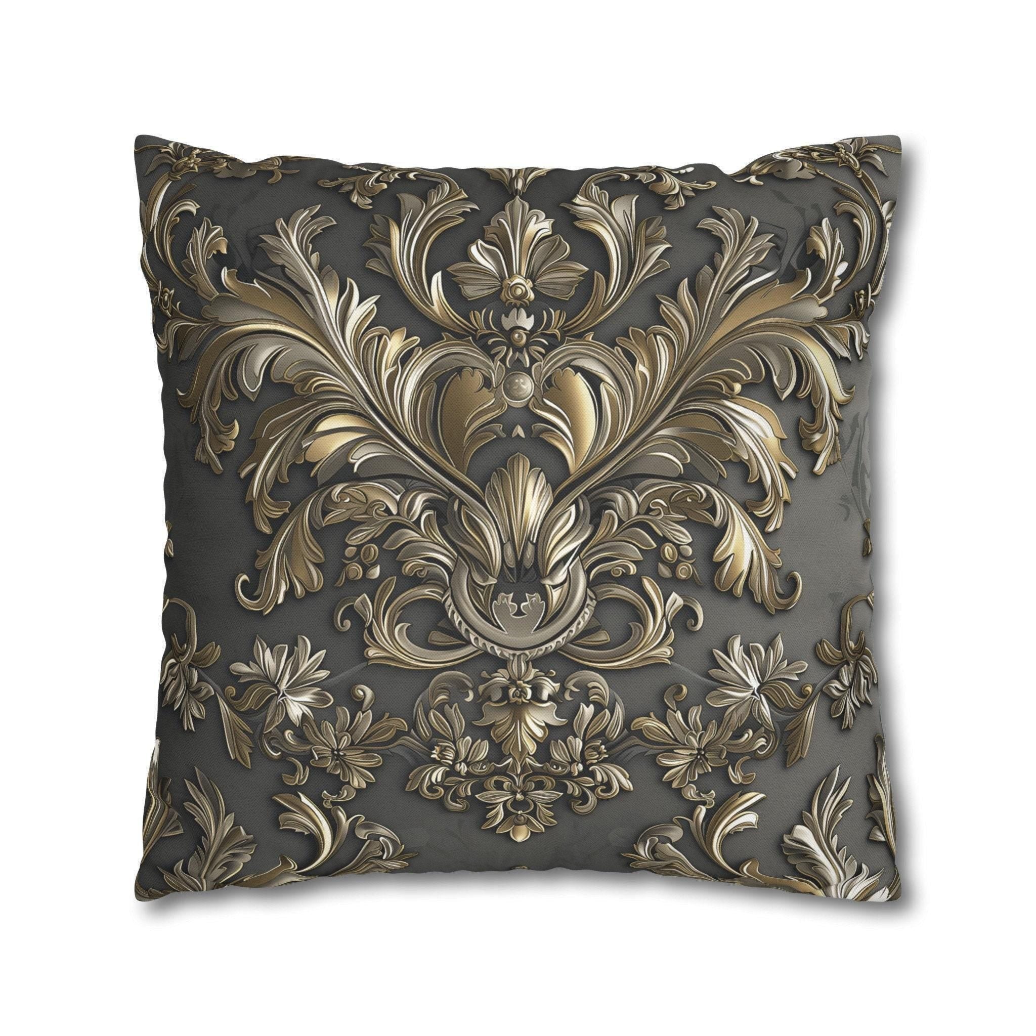 Baroque Pillow Cover: Metallic Gold Acanthus Floral Design