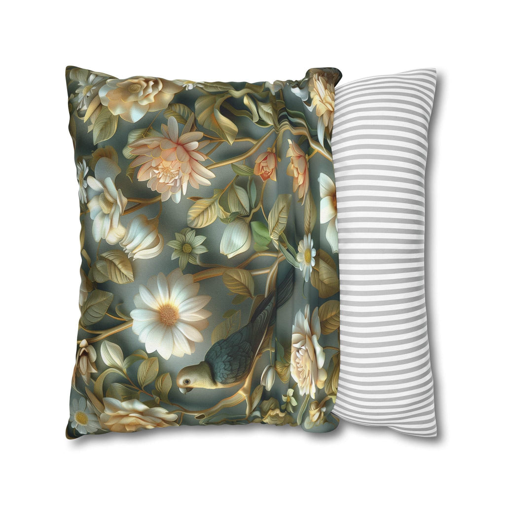 William Morris Pillow Cover | Green Conure, Floral Bird Art