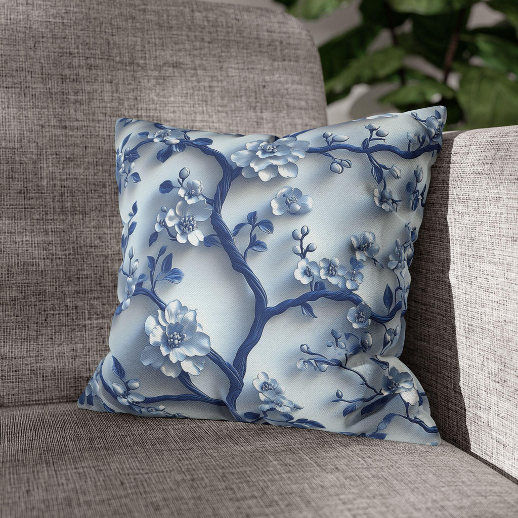 Chinoiserie Pillow Cover | Blue & White Cherry Blossoms | Elegant Home Decor Gift for Home