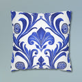 Blue Floral Art Nouveau Pillow Cover, Crisp White Decor