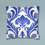 Blue Floral Art Nouveau Pillow Cover, Crisp White Decor