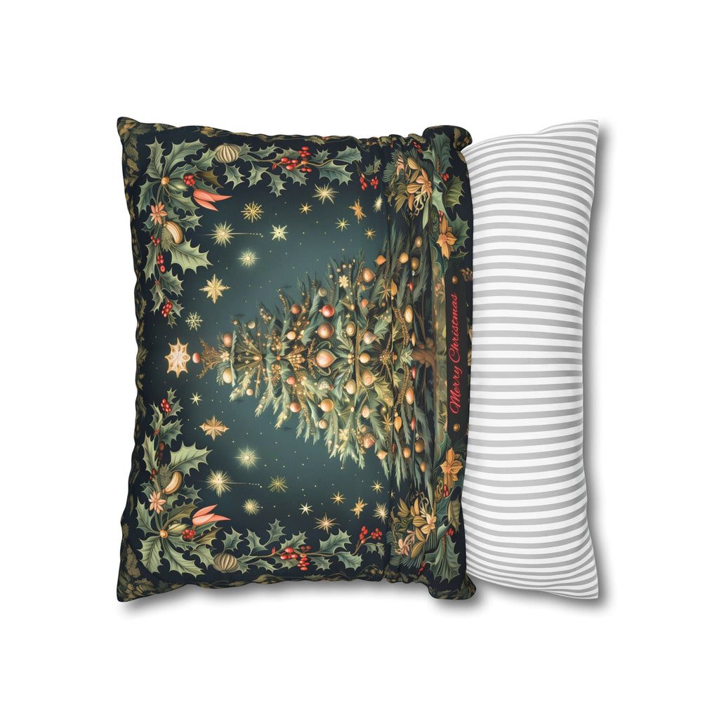 William Morris Merry Christmas 2024 Euro Sham, Gold Red Ornaments on Forest Green and Holly 24x24 & 26x26 inch sizes available