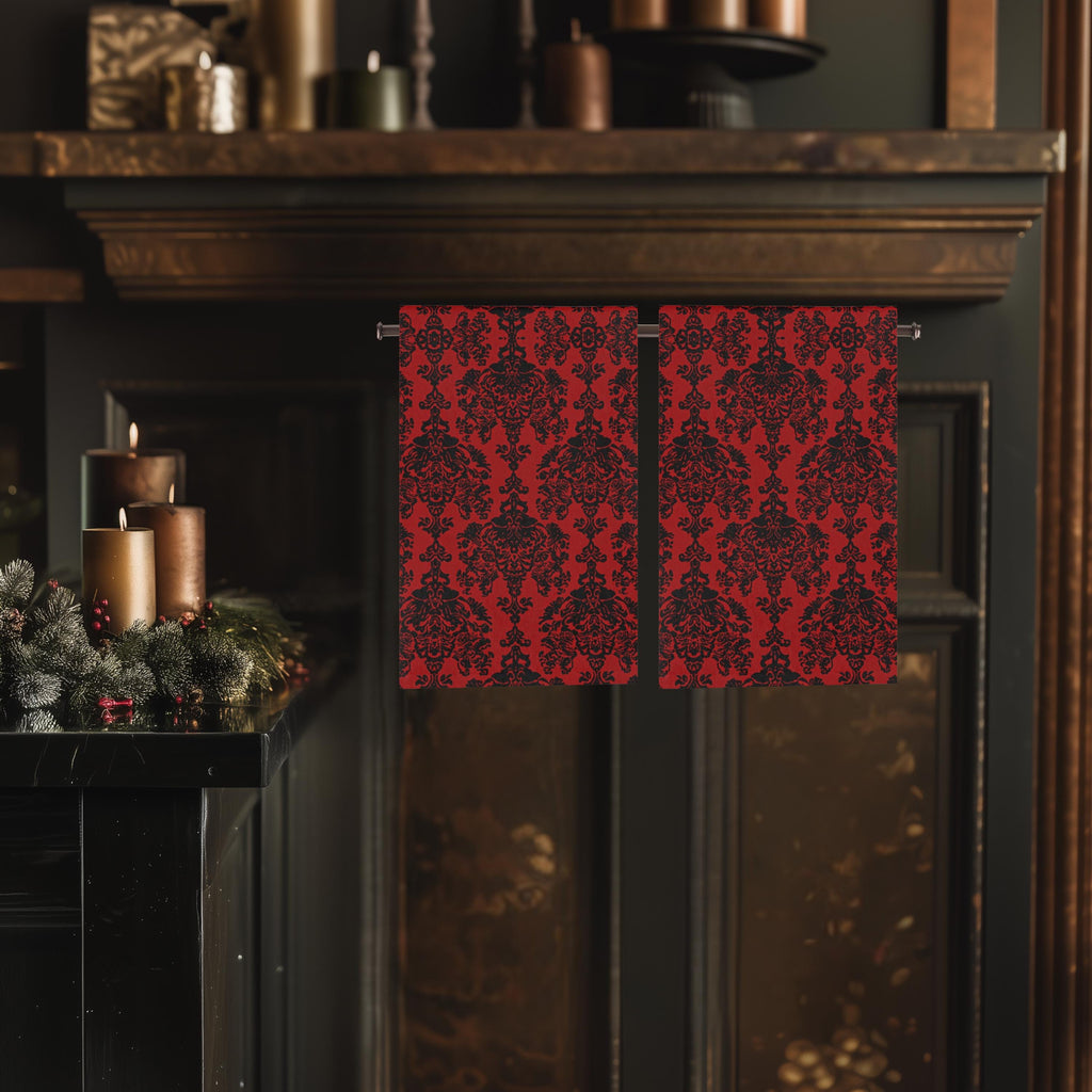 Damask Hand Towel: Black & Crimson Dark Baroque Vampire Gothic Decor