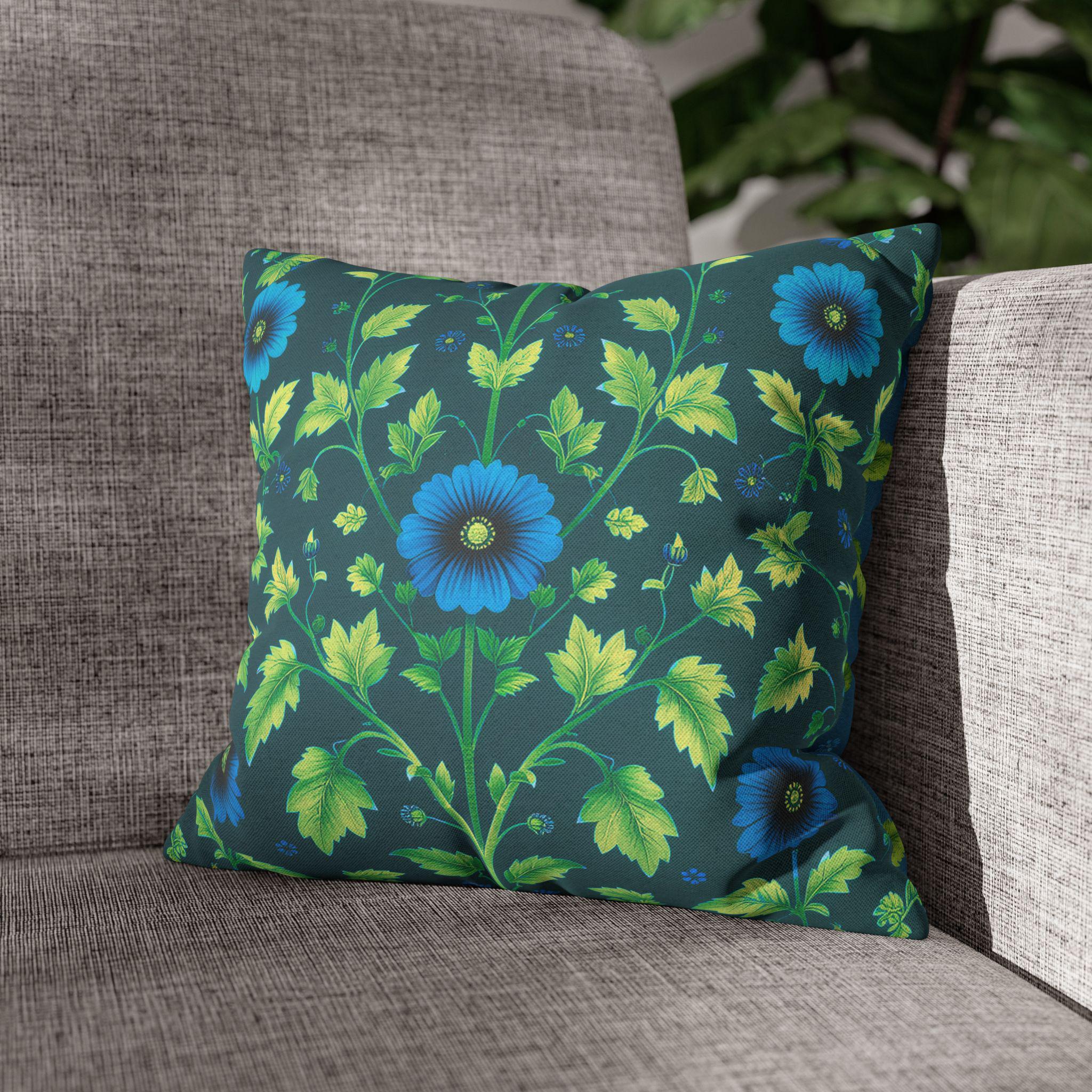 Reversible William Morris Pillow Cover: Teal & Aqua Floral Botanical Design