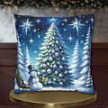 Serene Watercolor Style Christmas Pillow Cover: Snowman & Tree Winter Decor