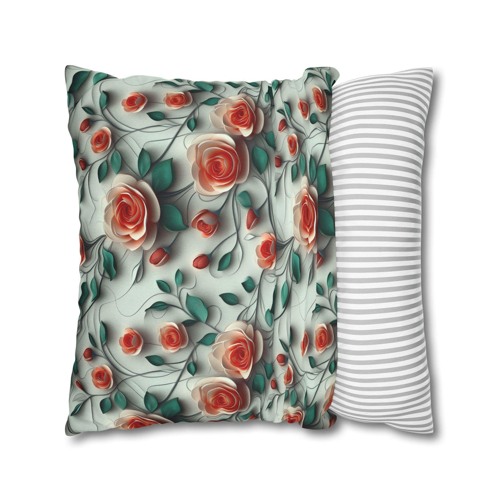 Elegant Floral Rose Square Pillowcase: Romantic Red Coral Design for Home Decor, Wedding Gift