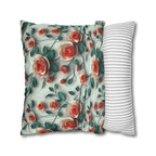 Elegant Floral Rose Square Pillowcase: Romantic Red Coral Design for Home Decor, Wedding Gift