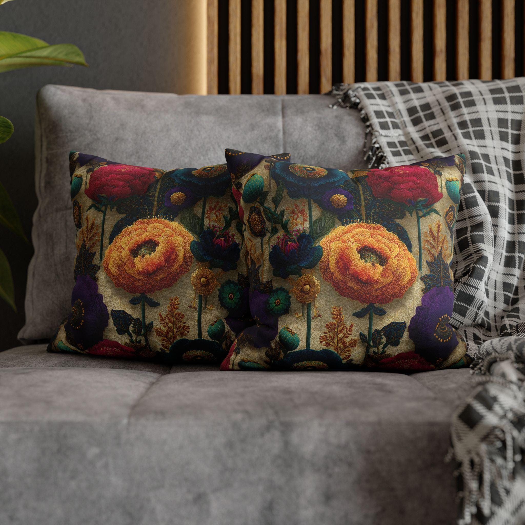Art Nouveau Pillow Cover: Klimt Inspired Jewel Tone Floral Decor