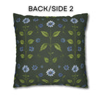 Botanical Pillow Cover: William Morris Inspired Green Cushion with Double-Sided Blue Floral Pattern