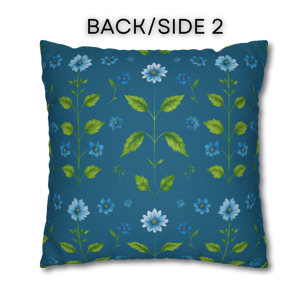 Reversible William Morris Pillow Cover: Teal & Aqua Floral Botanical Design
