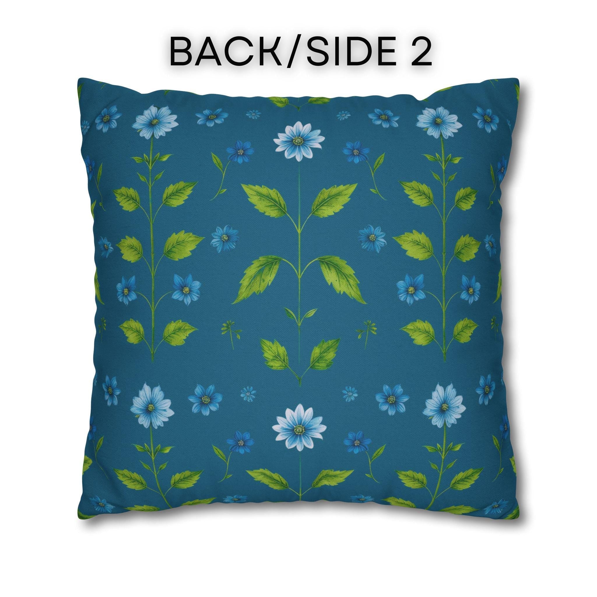 Reversible William Morris Pillow Cover: Teal & Aqua Floral Botanical Design