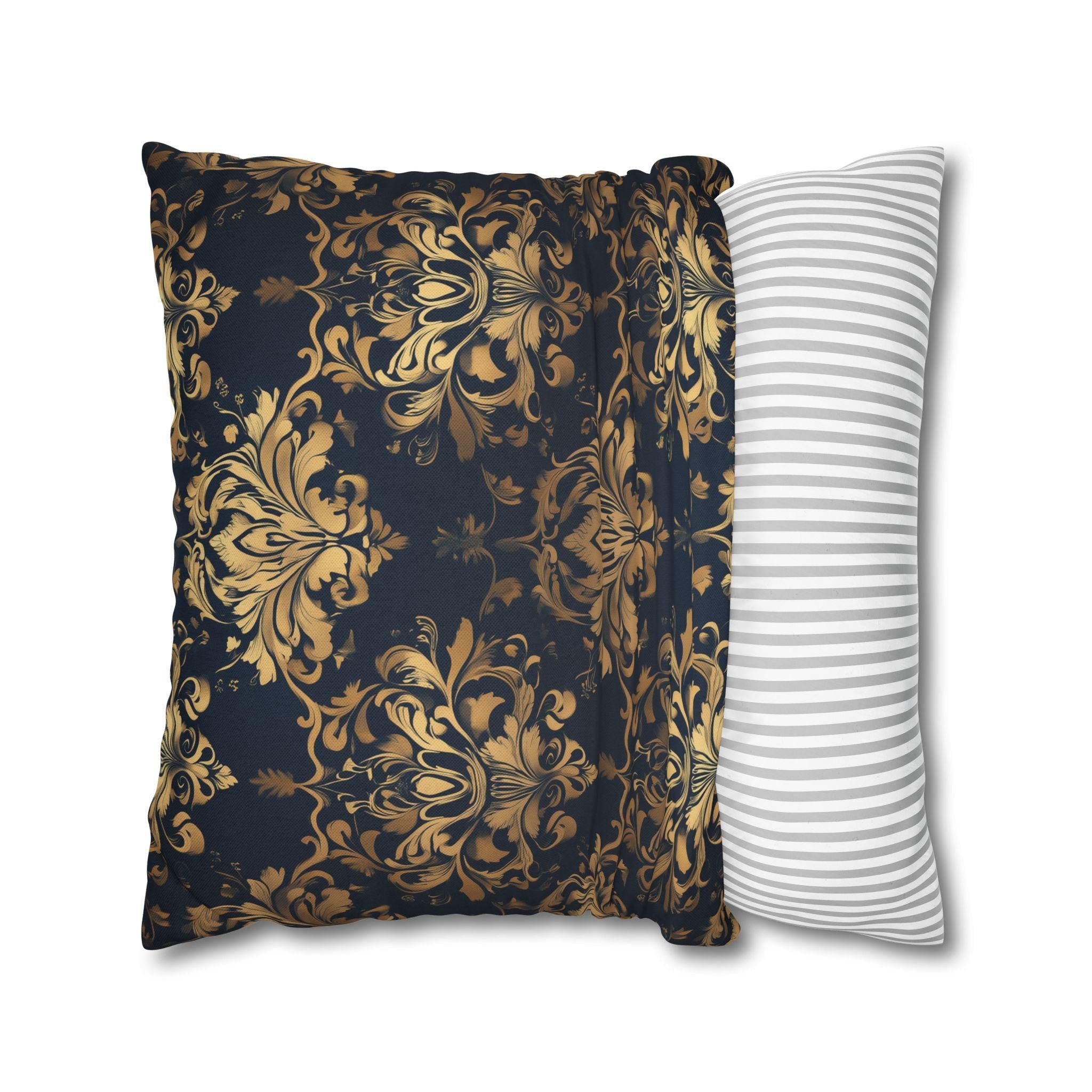 Gold Damask Medallion Pillow Cover: Elegant Navy Glam Decor