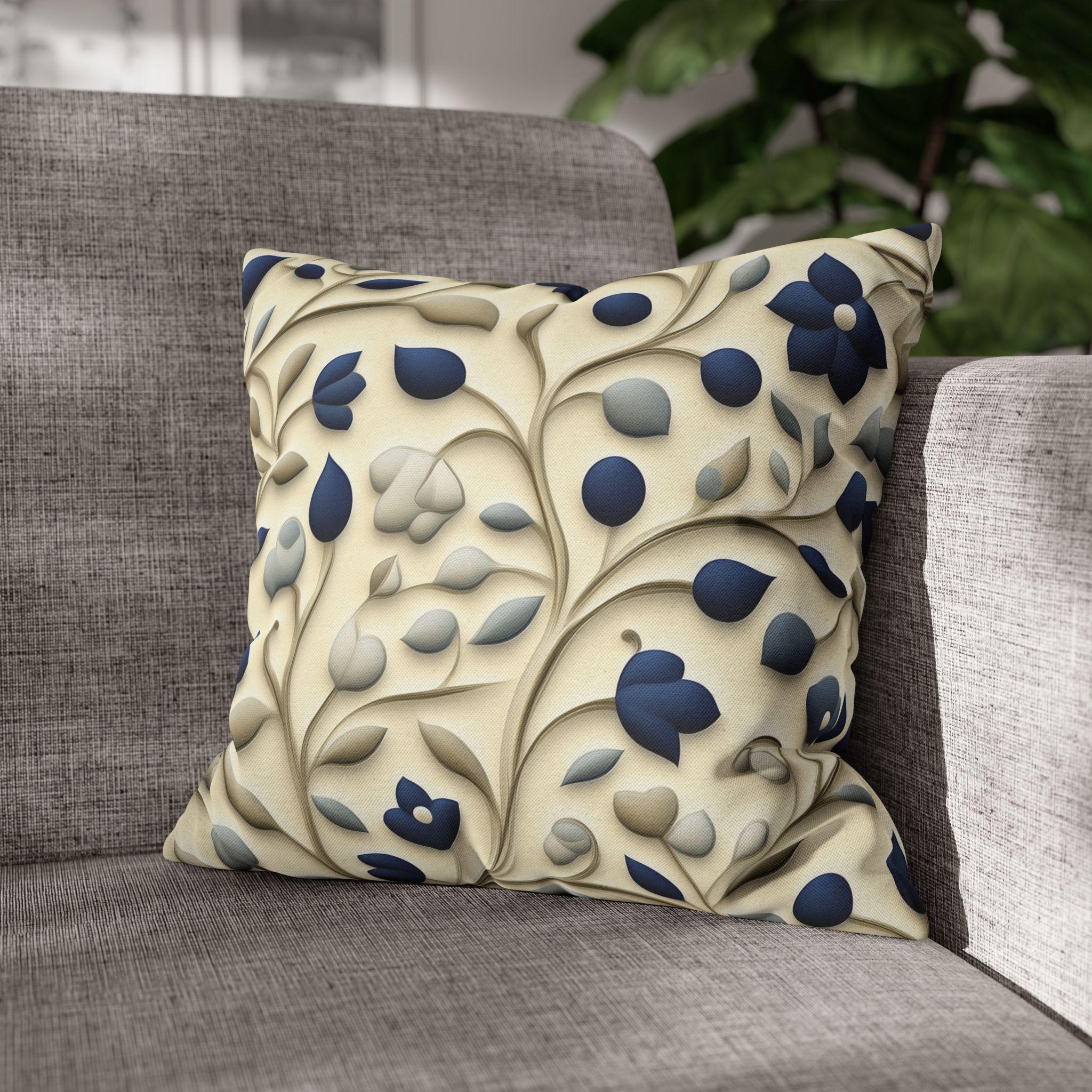 William Morris Inspired Floral Pillow Cover: Navy, Taupe, Cream