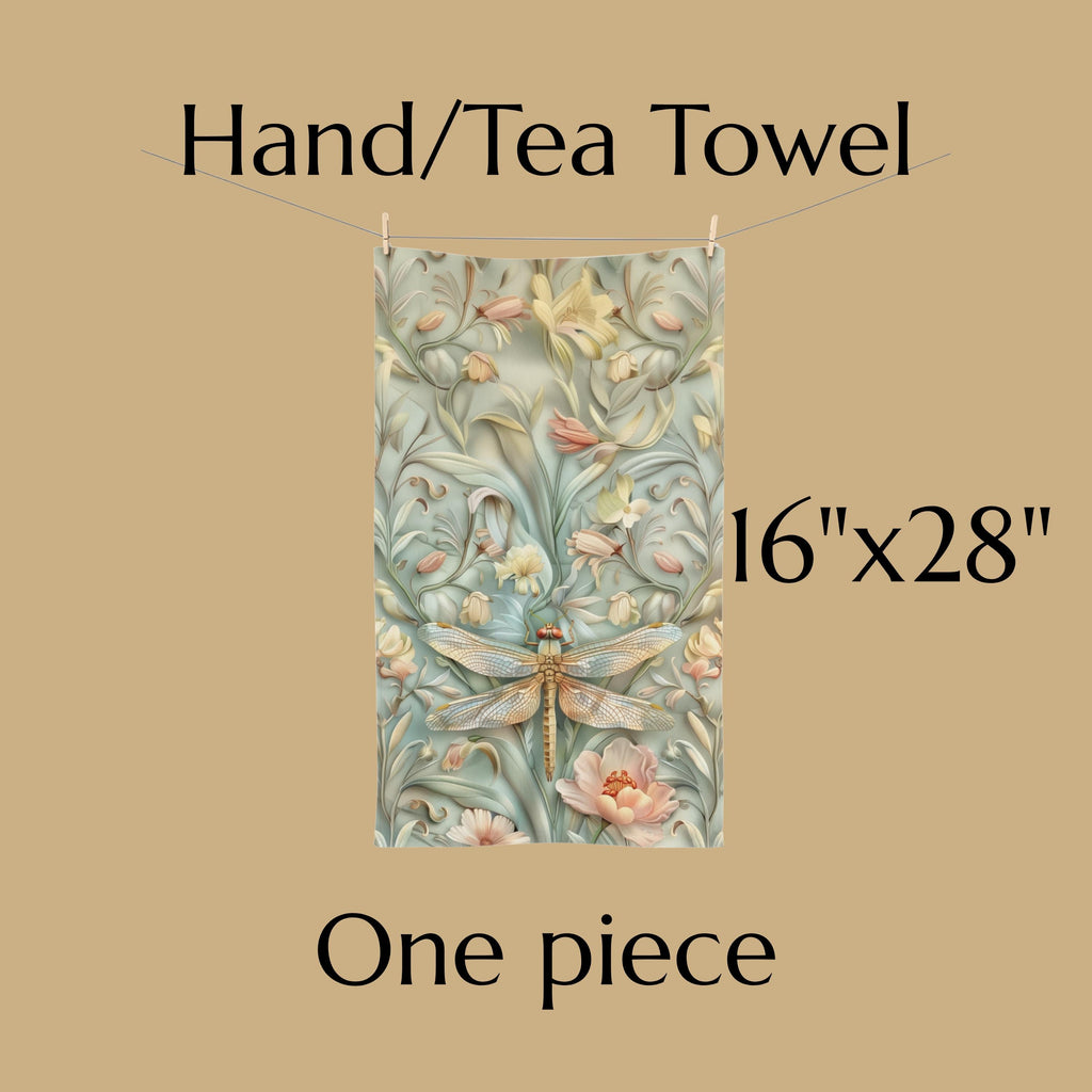 William Morris Dragonfly Hand Towel: Blue, Gold Wings Pink, Cream Flowers Elegant Nature Design