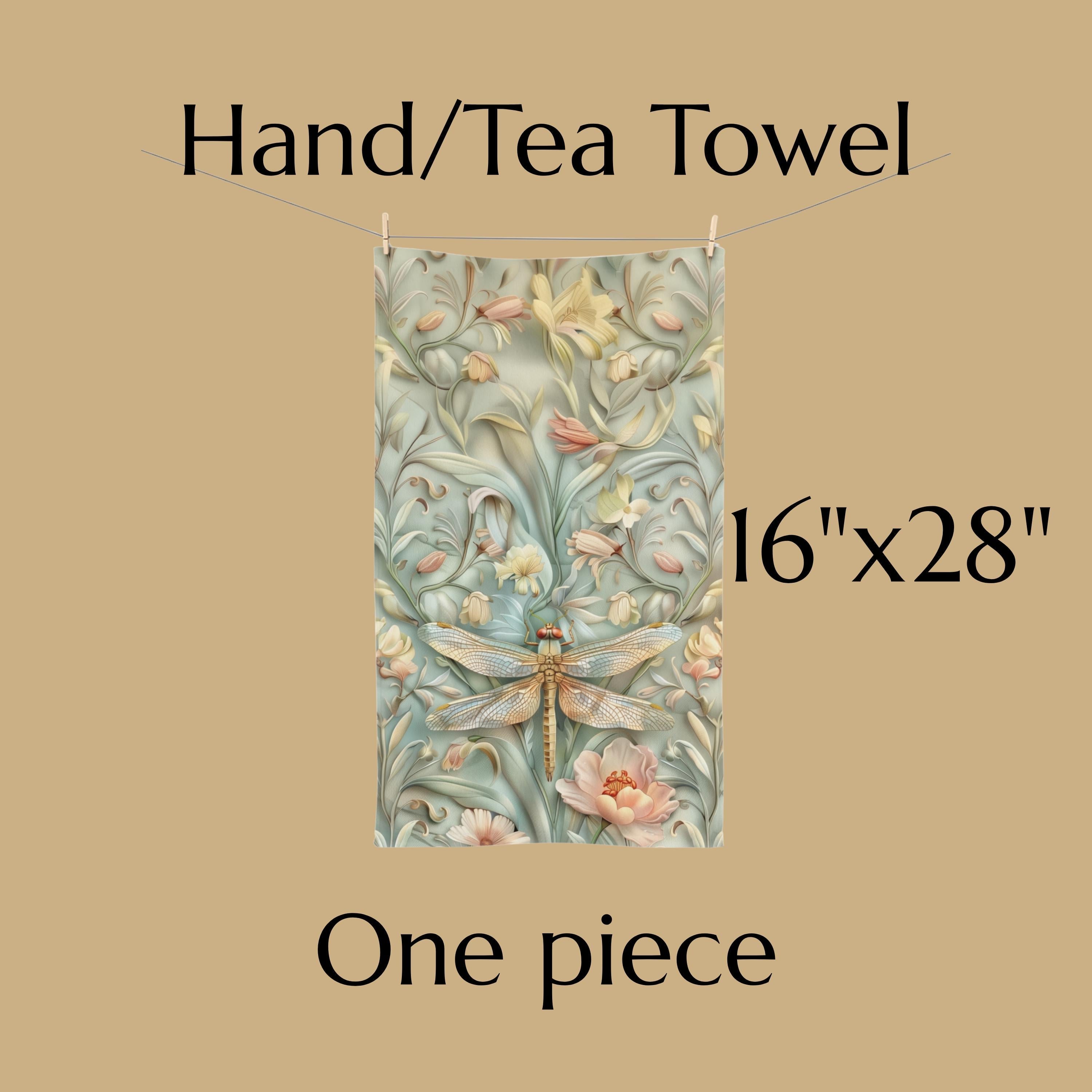 William Morris Dragonfly Hand Towel: Blue, Gold Wings Pink, Cream Flowers Elegant Nature Design