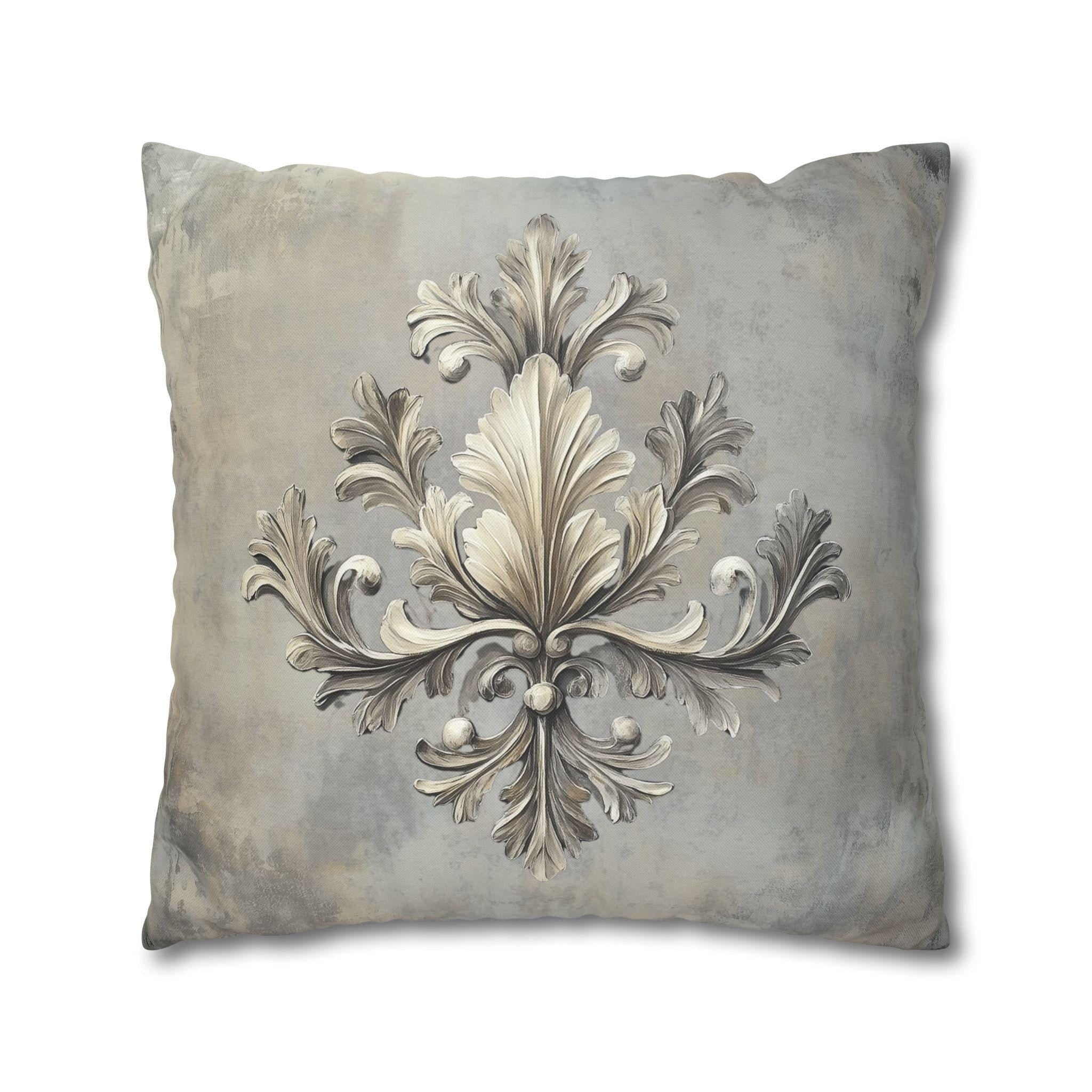 Rococo Acanthus Leaf Pillowcase, Elegant Beige Cream & Gray Classical European Art Inspired