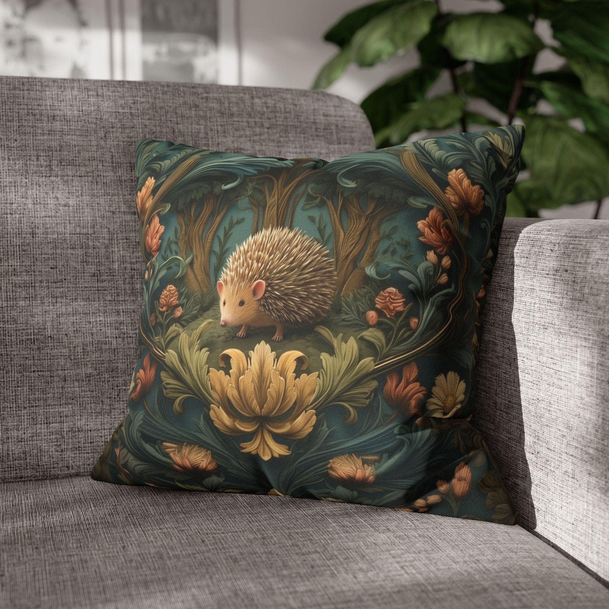 William Morris Inspired Pillow Cover: Woodland Hedgehog Storybook Forest Botanical