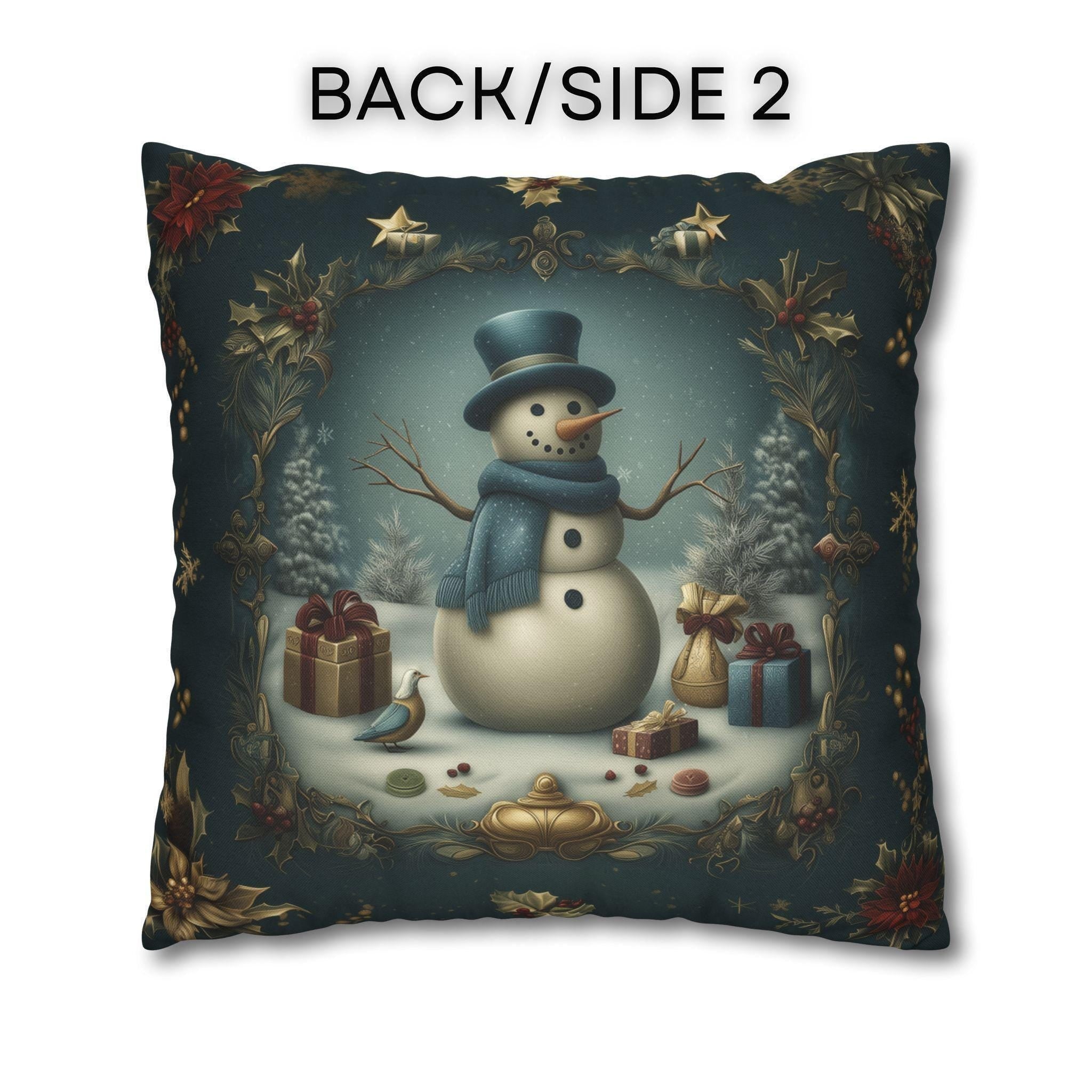 Vintage Style Pillow Cover: Blue-Green Christmas Snowman Luxury Holiday Decor