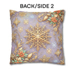 Pastel Christmas Pillow Cover: Gold Snowflake, Lilac Winter Decor, Frosted Poinsettia, Shabby Chic