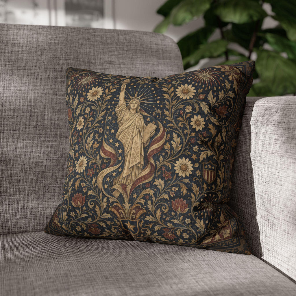 Patriotic Pillow Cover: Americana Statue of Liberty Botanical Design
