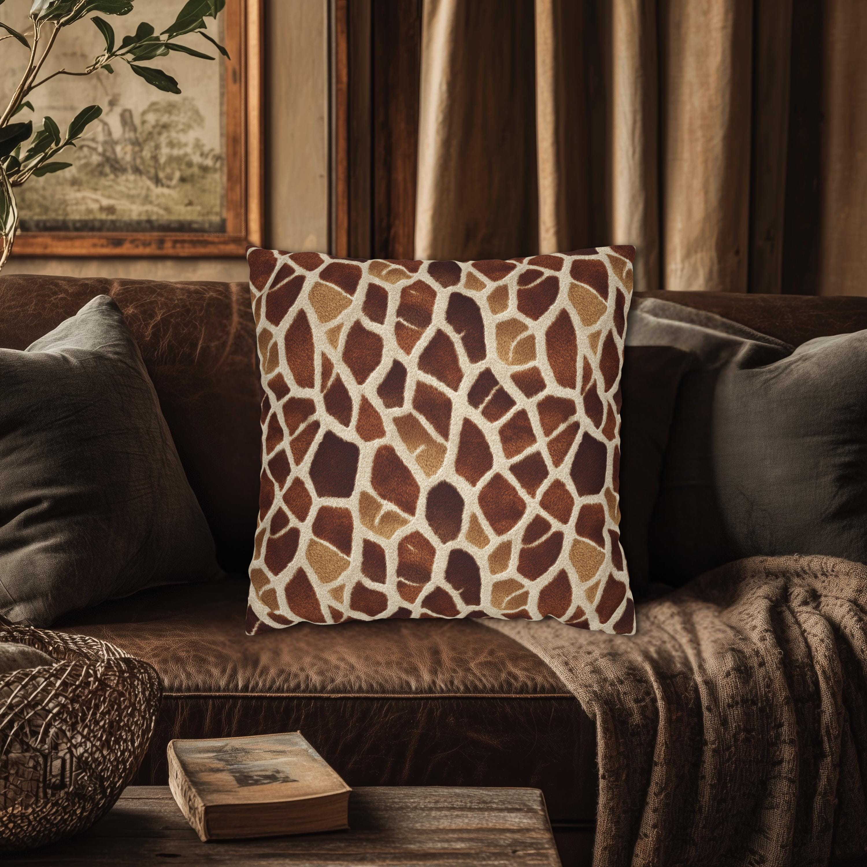 Giraffe Pattern Pillow Cover: Warm Brown and Cream Safari Accent