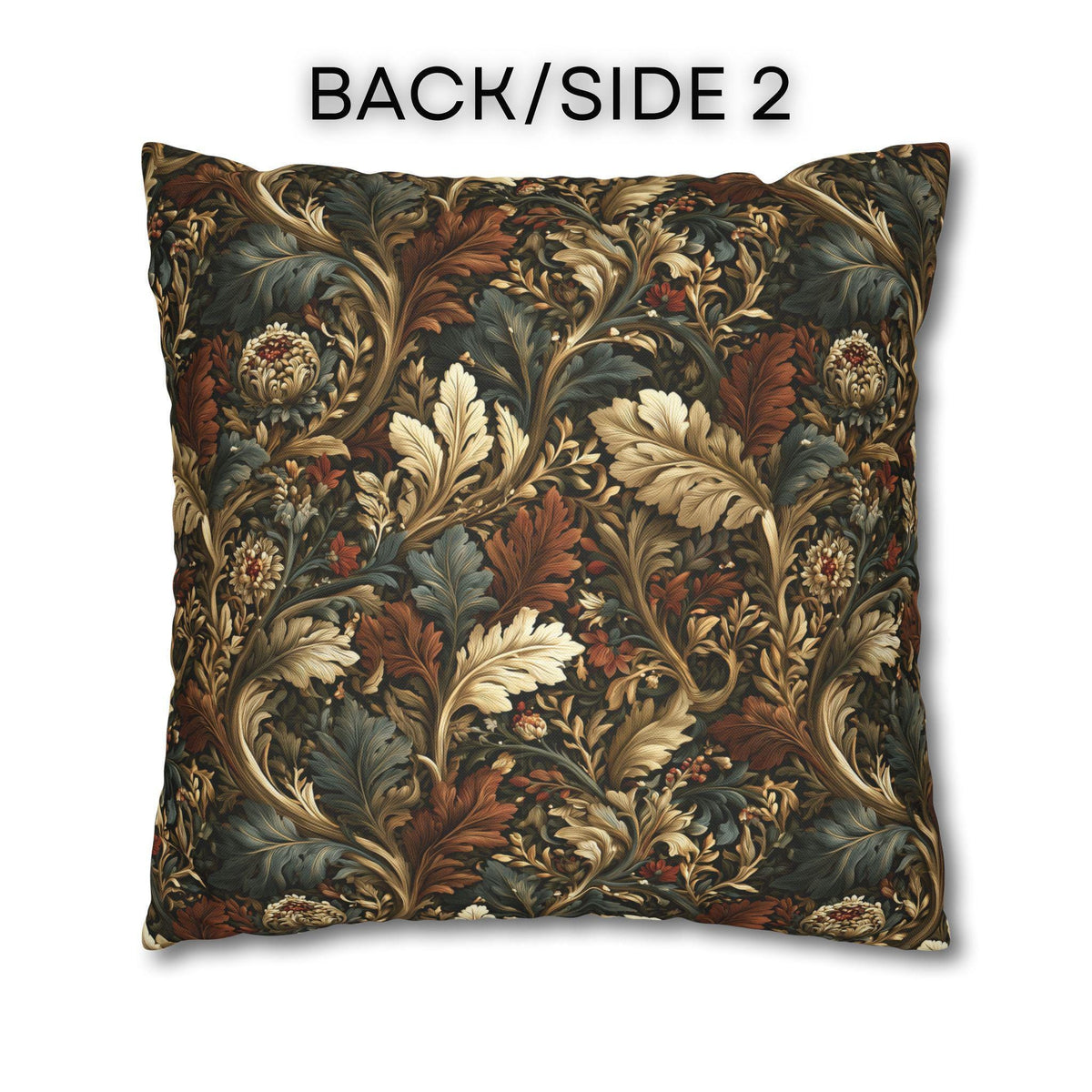 Fall Leaves Pattern Pillow Cover: Vintage Botanical Accent Cushion in Rust, Blue, and Cream
