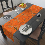 Halloween Chinoiserie Table Runner: Bright Orange with Bats and Blossoms  Decor