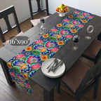 Mexican Table Runner: Botanical Folk Art on Aqua Background