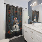 William Morris Inspired Snowman Shower Curtain: Christmas Winter Bath Decor