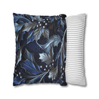 Elegant Silver & Blue Holly Leaf Christmas Pillow Cover - Moody Contemporary Holiday Decor