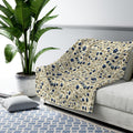 William Morris Fleece Throw: Navy Botanical Arts and Crafts Blanket