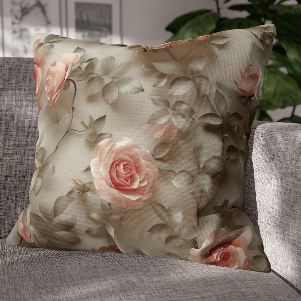 Pink Rose Throw Pillow Cover - Botanical Blush Design