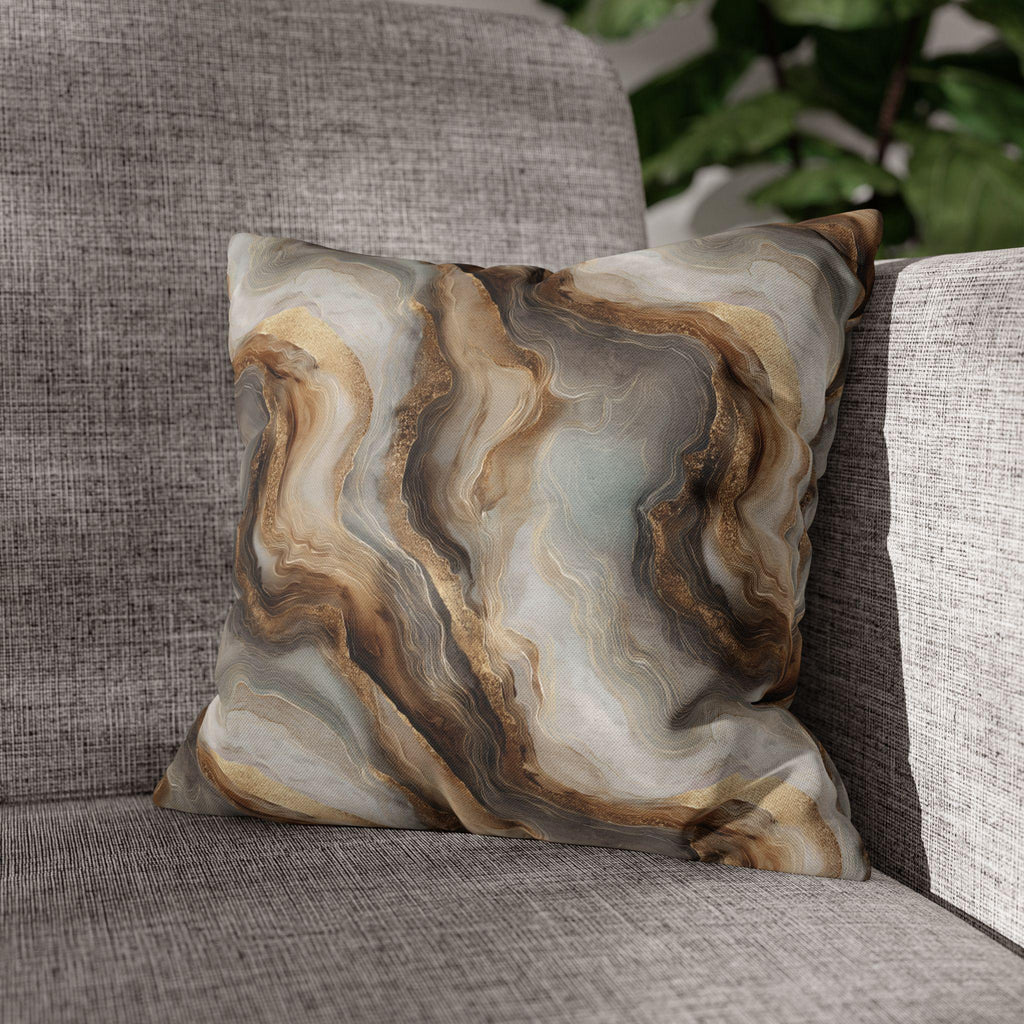 Modern Abstract Pillow Cover: Brown Marble Look with Gold Color Accents