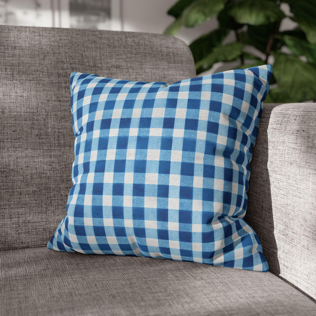 Blue Gingham Plaid Pillow Cover: Classic Farmhouse Check Accent