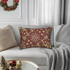 Christmas Snowflake Lumbar Pillow: Crimson Red Antique Gold with Deep Green Accents