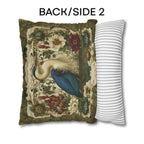 William Morris Style Heron Pillow Cover: Botanical Marsh Floral Art